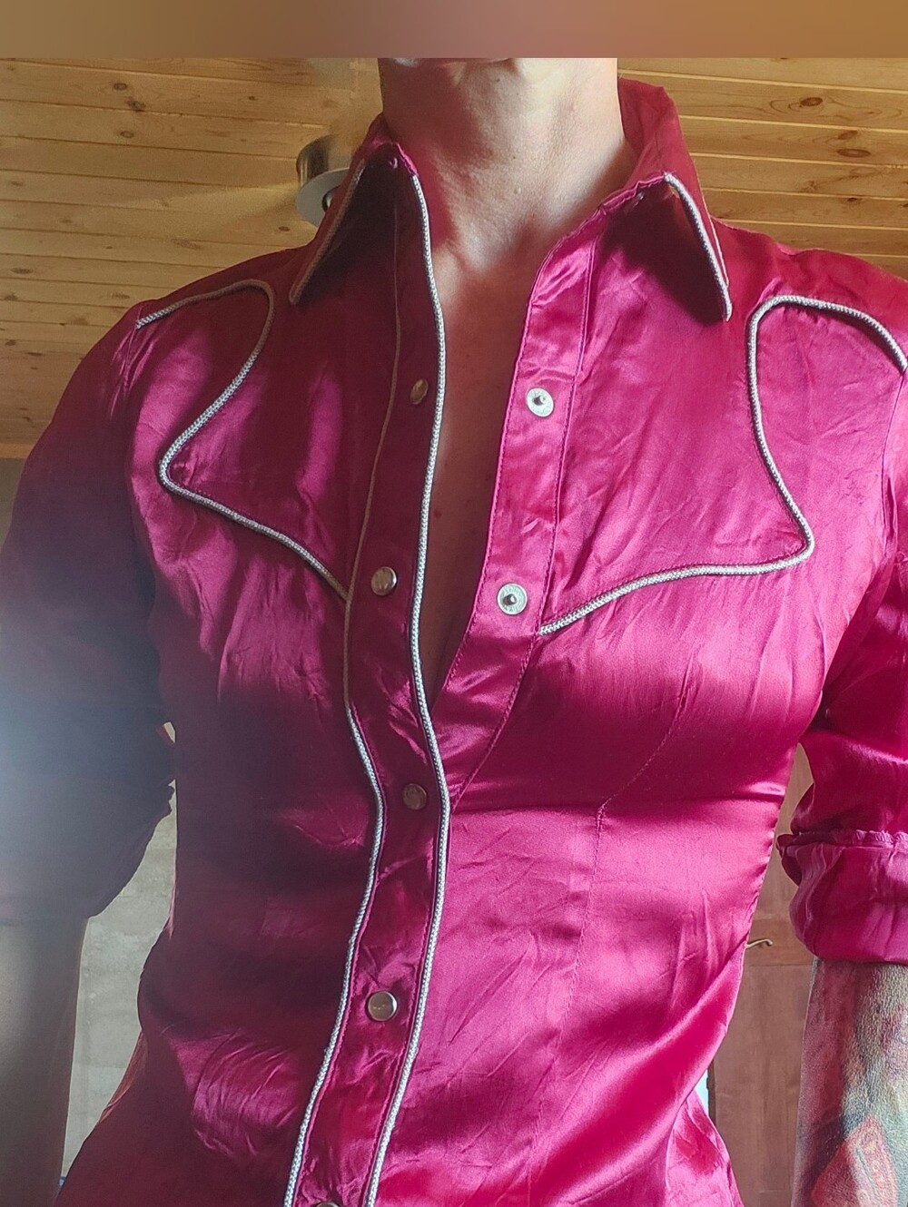 Vintage 70s Sheplers Satin Pearl Snap Western Shirt Top XS Western Rodeo Cowgirl